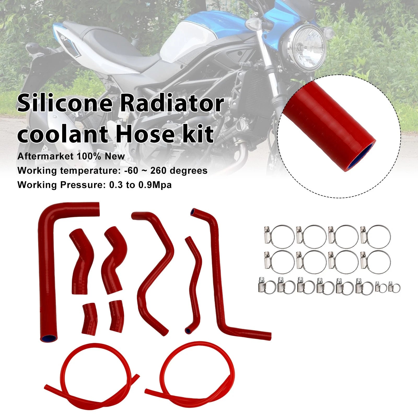 Silicone Radiator Coolant Hose for Suzuki SV650 (2016–2025) Red #15