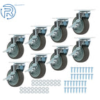 Set of 8 Heavy Duty 3-Inch Swivel Caster Wheels with Side Brake