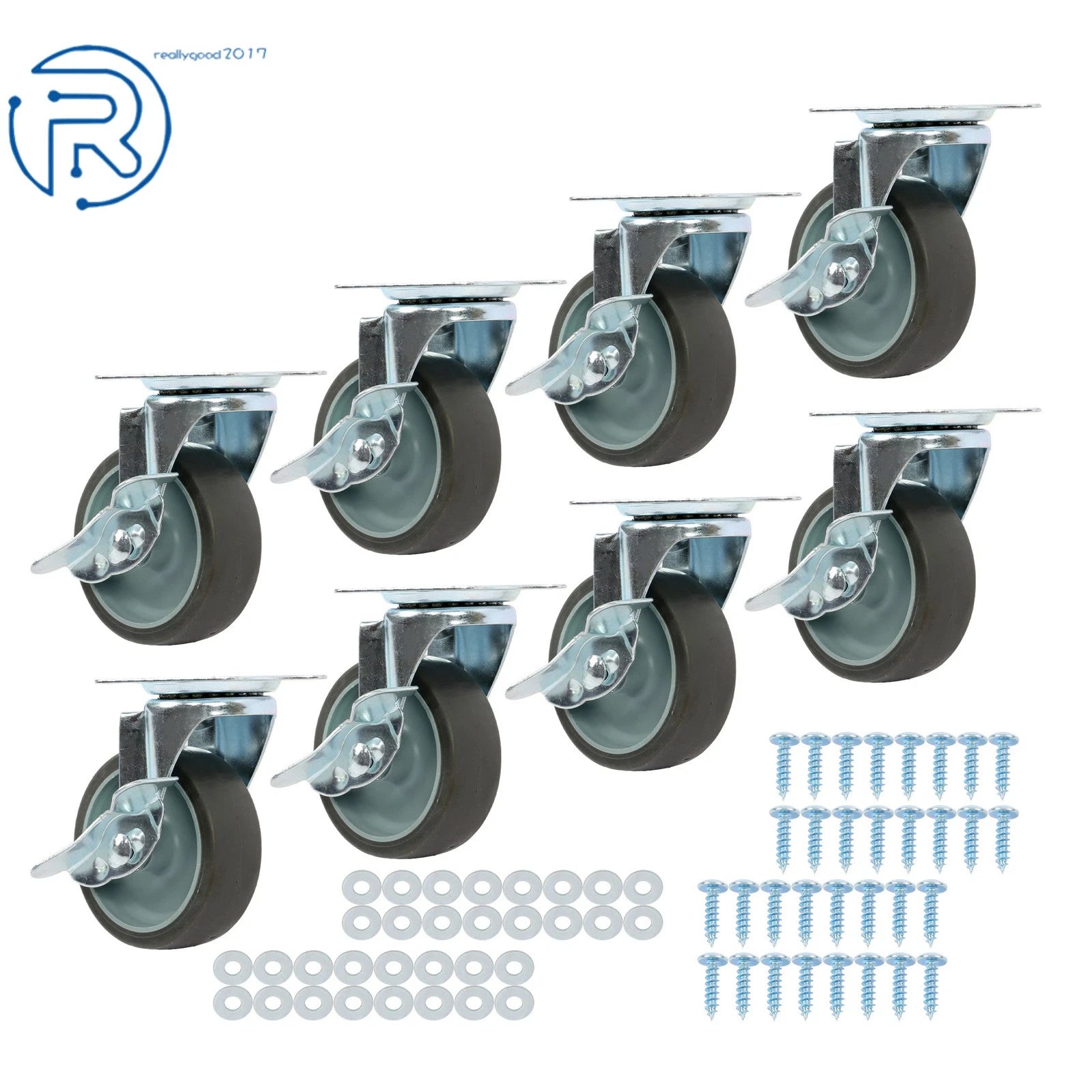 Set of 8 Heavy Duty 3-Inch Swivel Caster Wheels with Side Brake