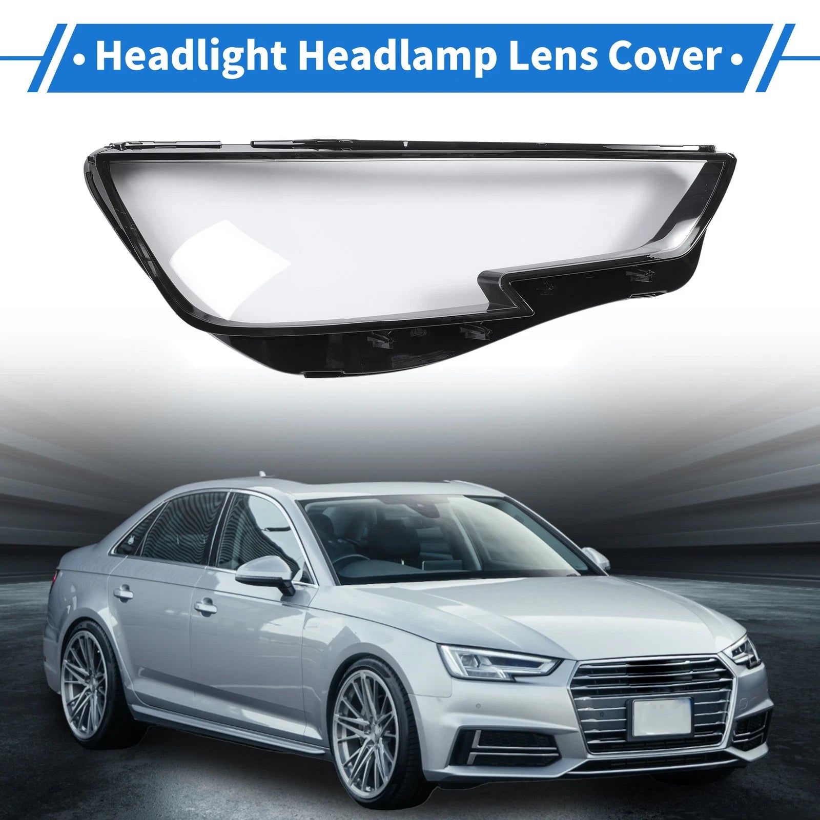 1 Pc Headlight Lens Cover for Audi A4 (2016–2019) Black