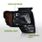 Smoke Headlights + Clear LED Tail Lights for Ford F-150 (2009–2014)