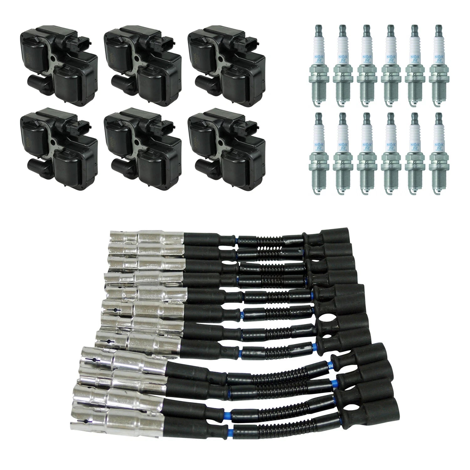 NGK 6 Ignition Coil Wires & 12 Nickel Spark Plugs Kit for Mercedes W203 C320 (2001–2007)
