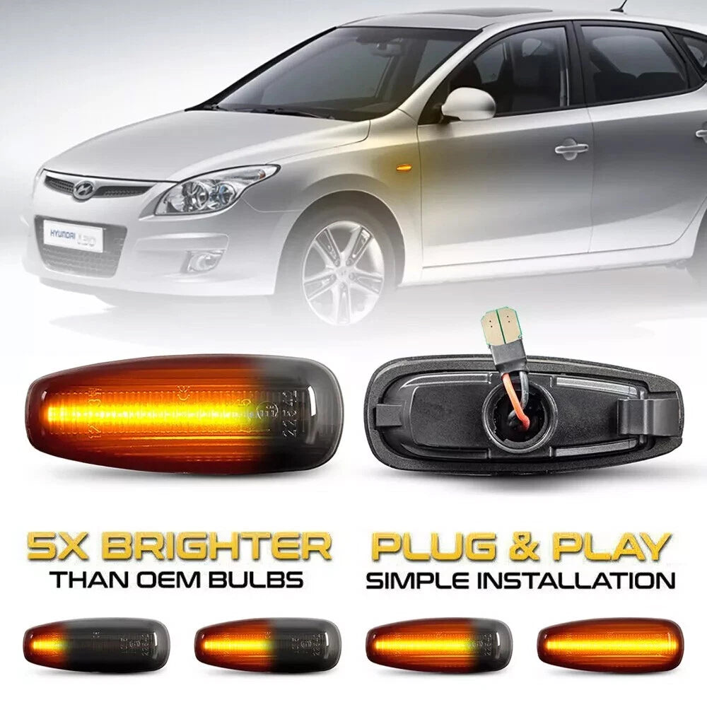 Sequential Smoked LED Side Marker Lights for Hyundai Elantra Kia Rio (2017–2023)