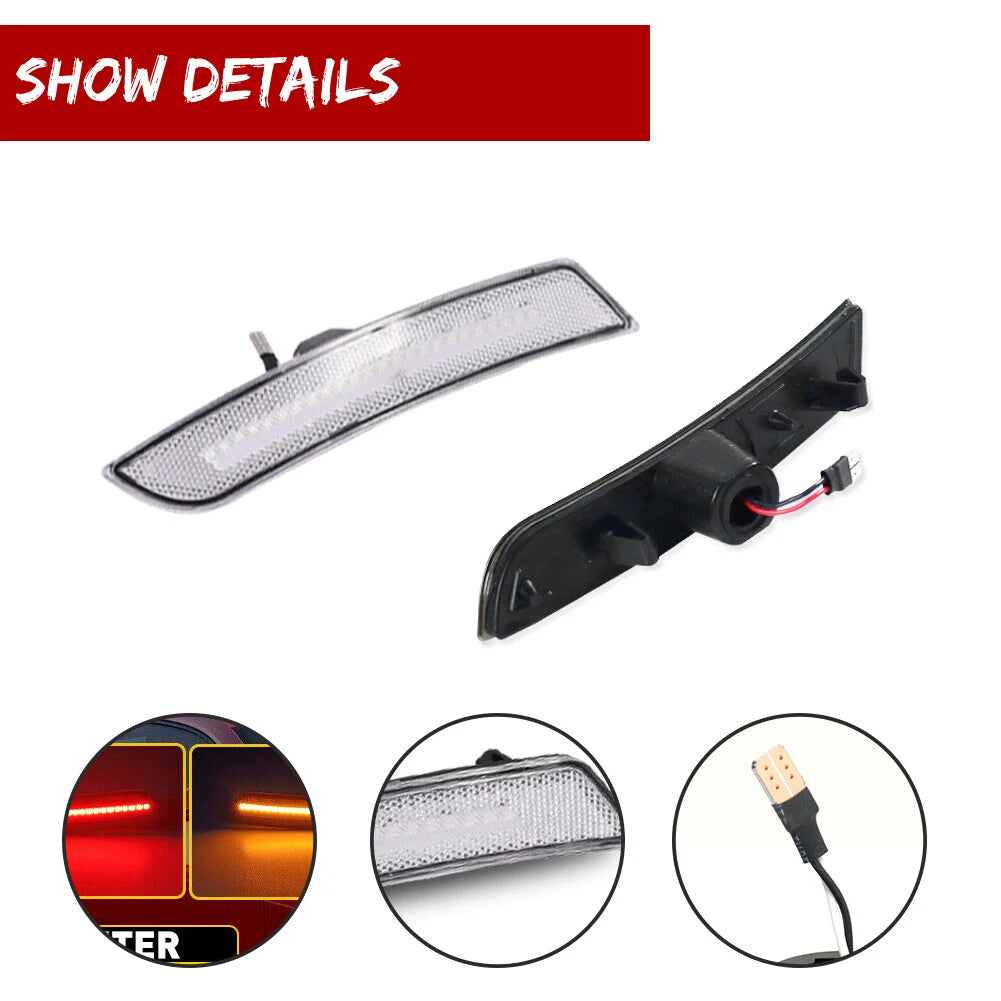 Set of 2 Clear Amber & Red LED Side Marker Lights for Chevrolet Camaro (2016–2023)