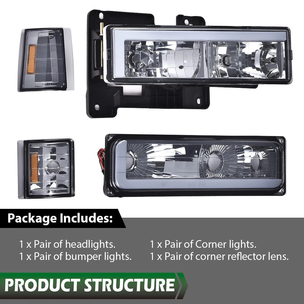 Chrome Smoke LED DRL Headlights for GMC C10 C/K Suburban (1994–2000)
