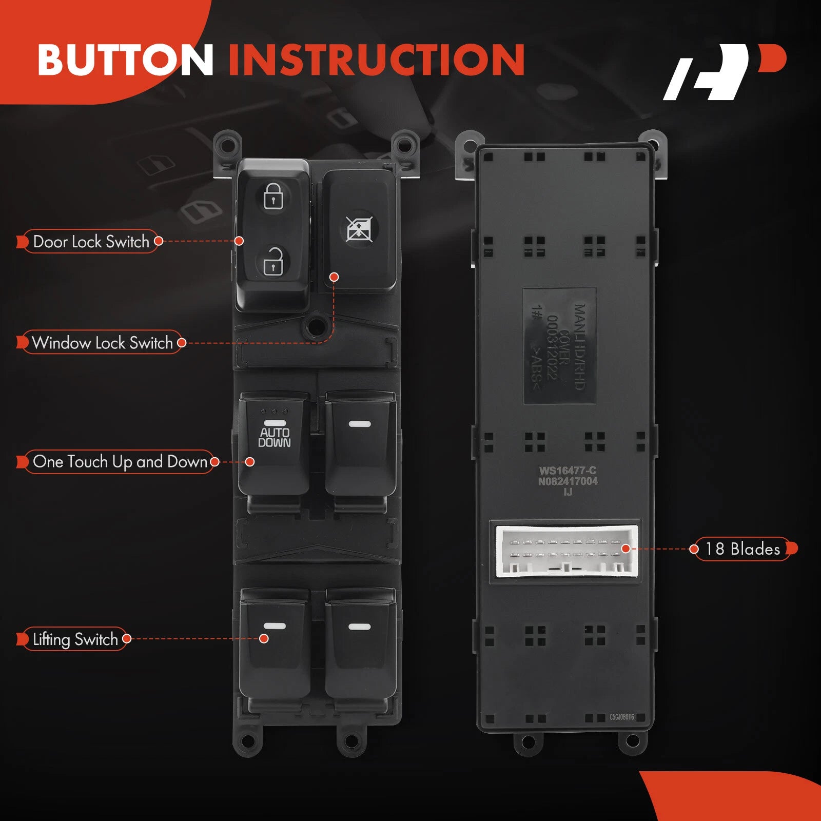 Front Left Power Window Switch for Kia Forte (2014-2018)