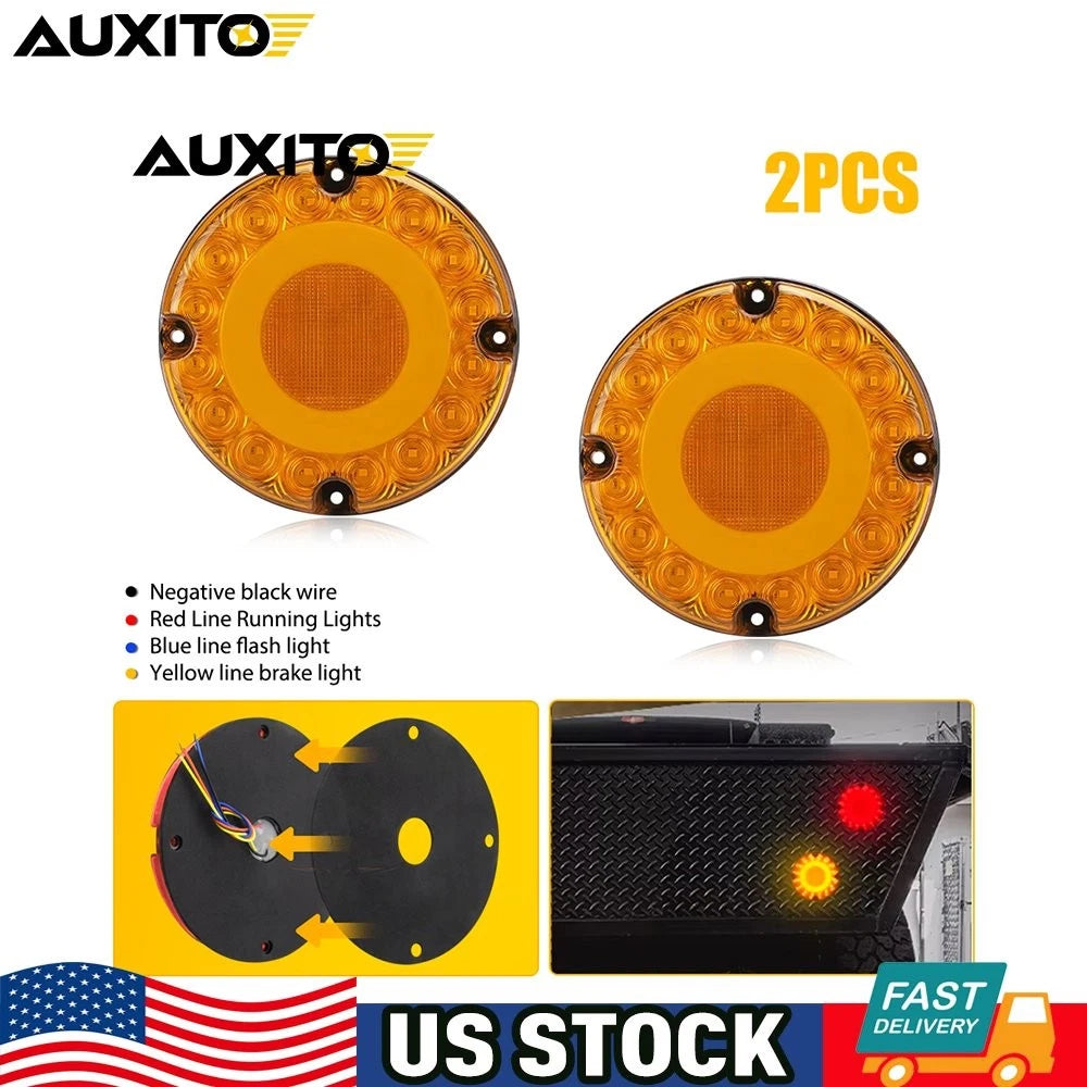 7" Round Amber LED Tail Turn Signal Light for Trailer Truck (Waterproof)