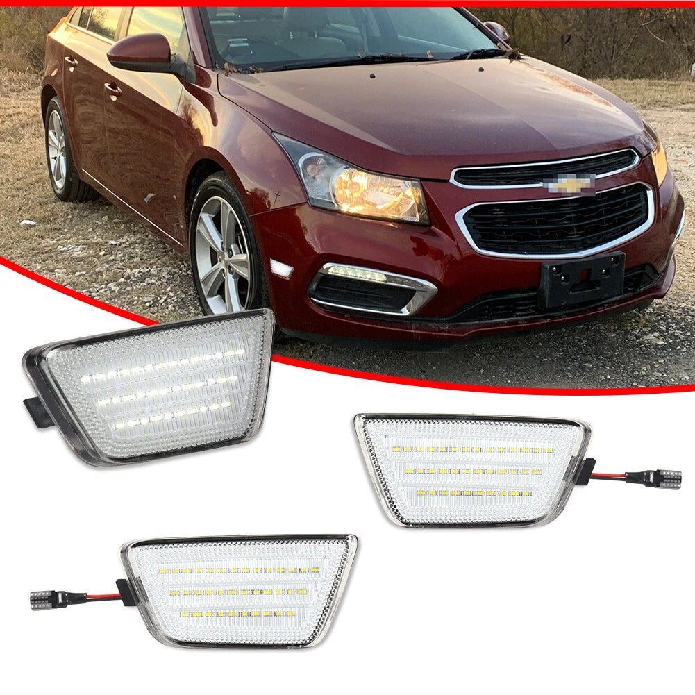 Clear Lens White LED Front Bumper Side Marker Lights for Chevy Cruze (2011–2015)