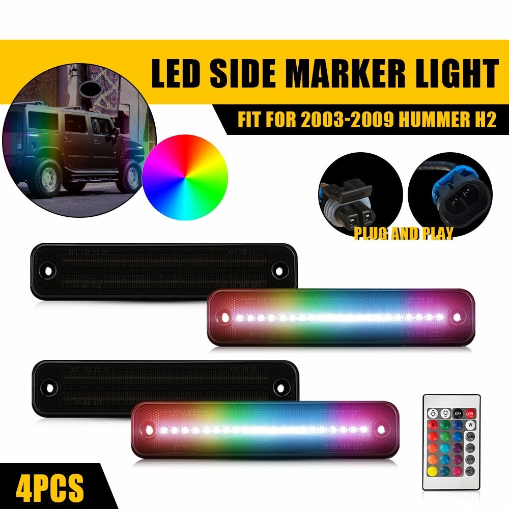 Set of 4 RGB LED Bumper Side Marker Lamps for Hummer H2 (2003–2009) 25952319
