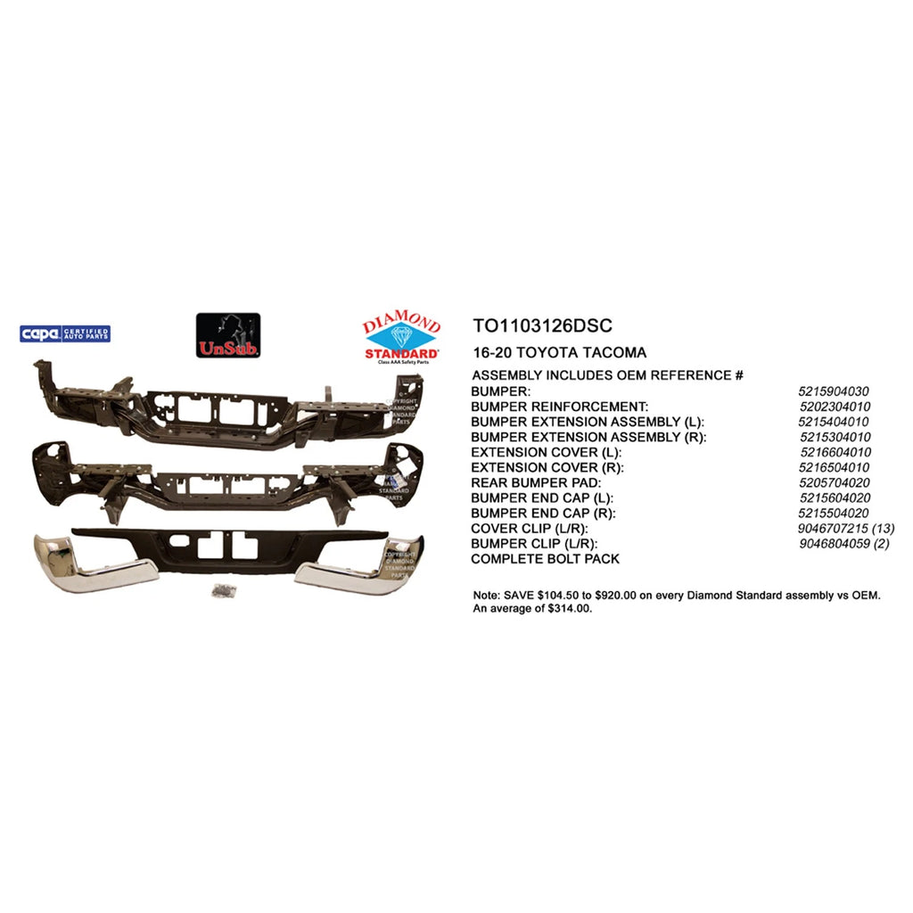 Replacement Chrome Steel Rear Step Bumper Assembly w/o Tow w/o Park Assist Holes