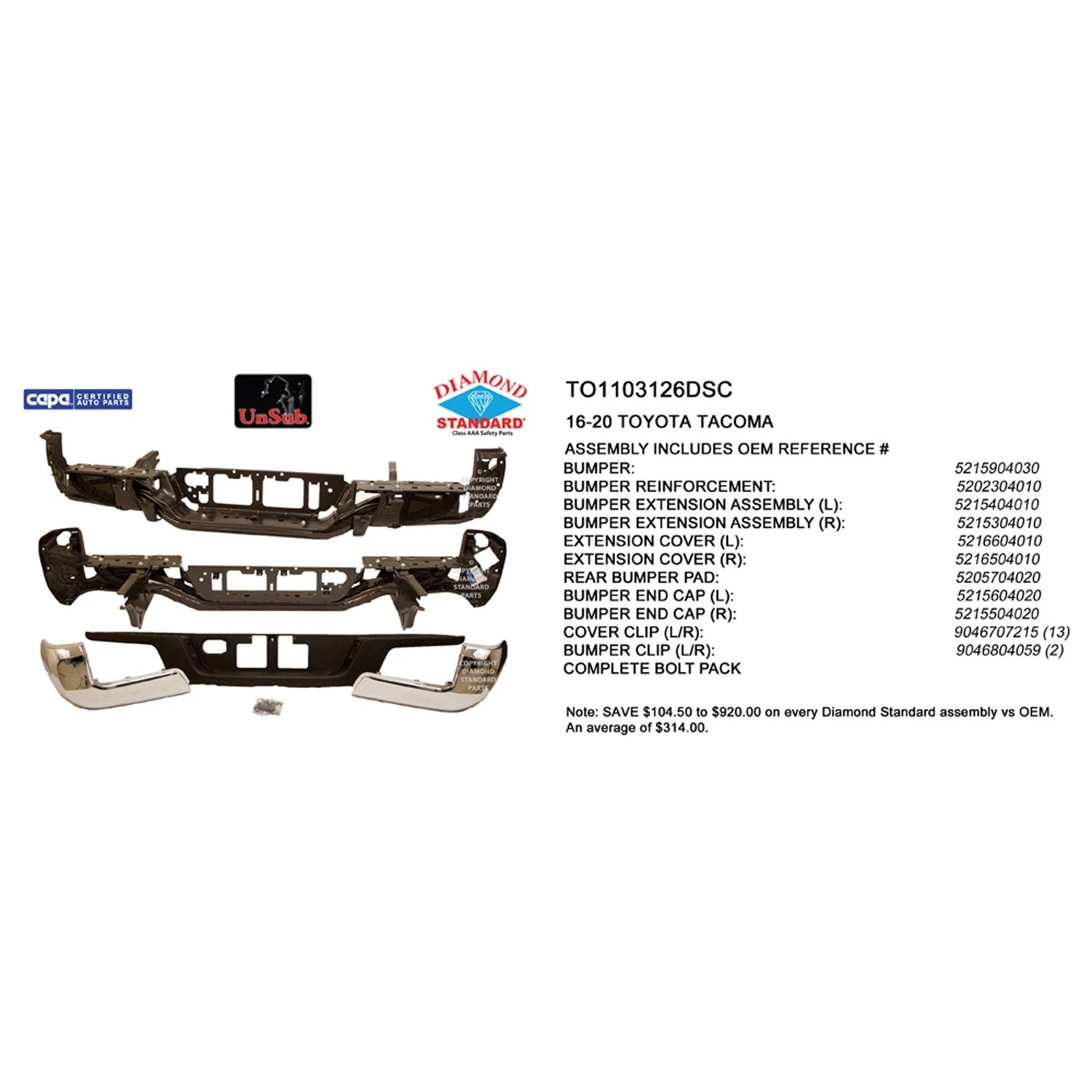 Replacement Chrome Steel Rear Step Bumper Assembly w/o Tow w/o Park Assist Holes