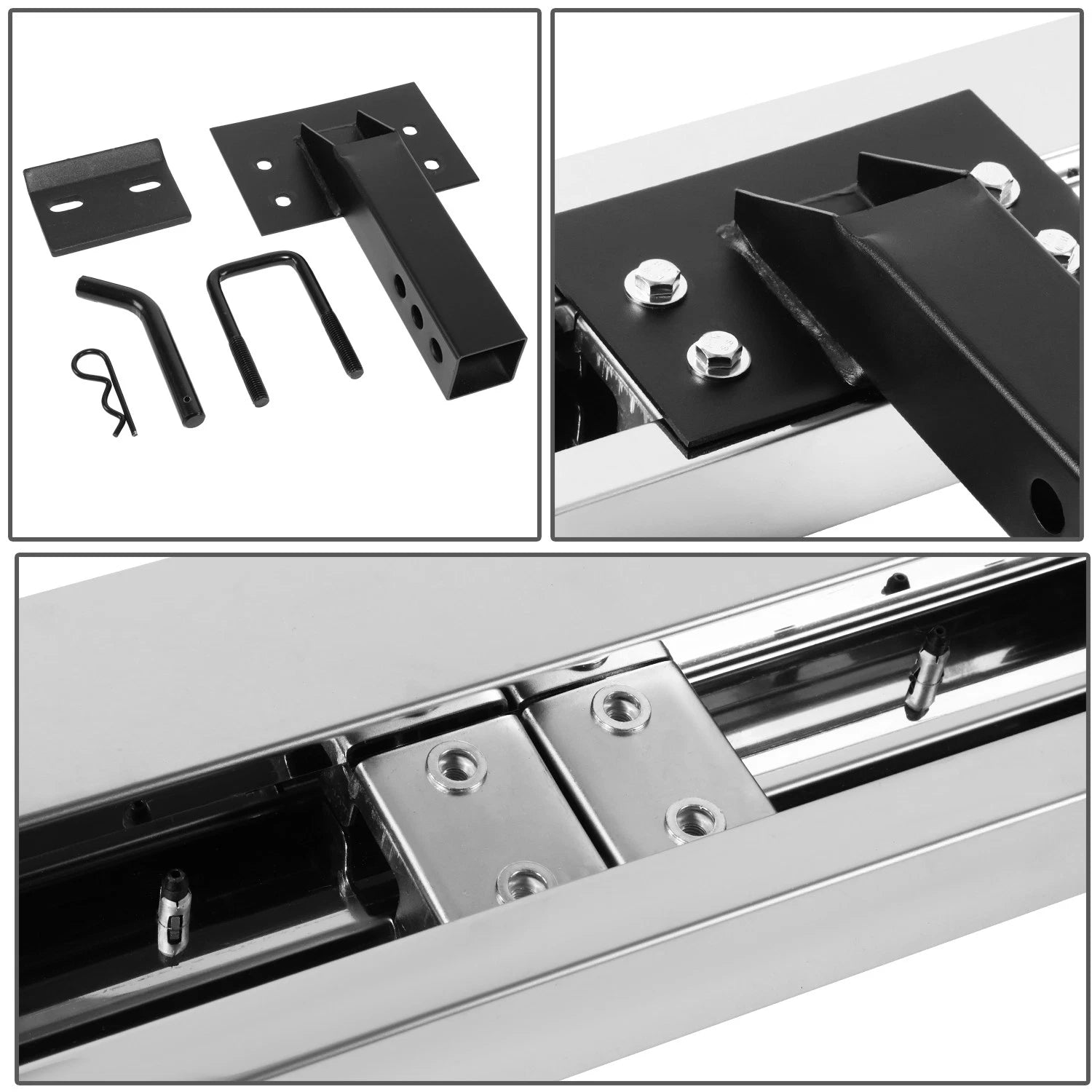 2" Receiver Rear Bumper Guard for Pickup SUV (Chrome, Tow Hitch Steps)
