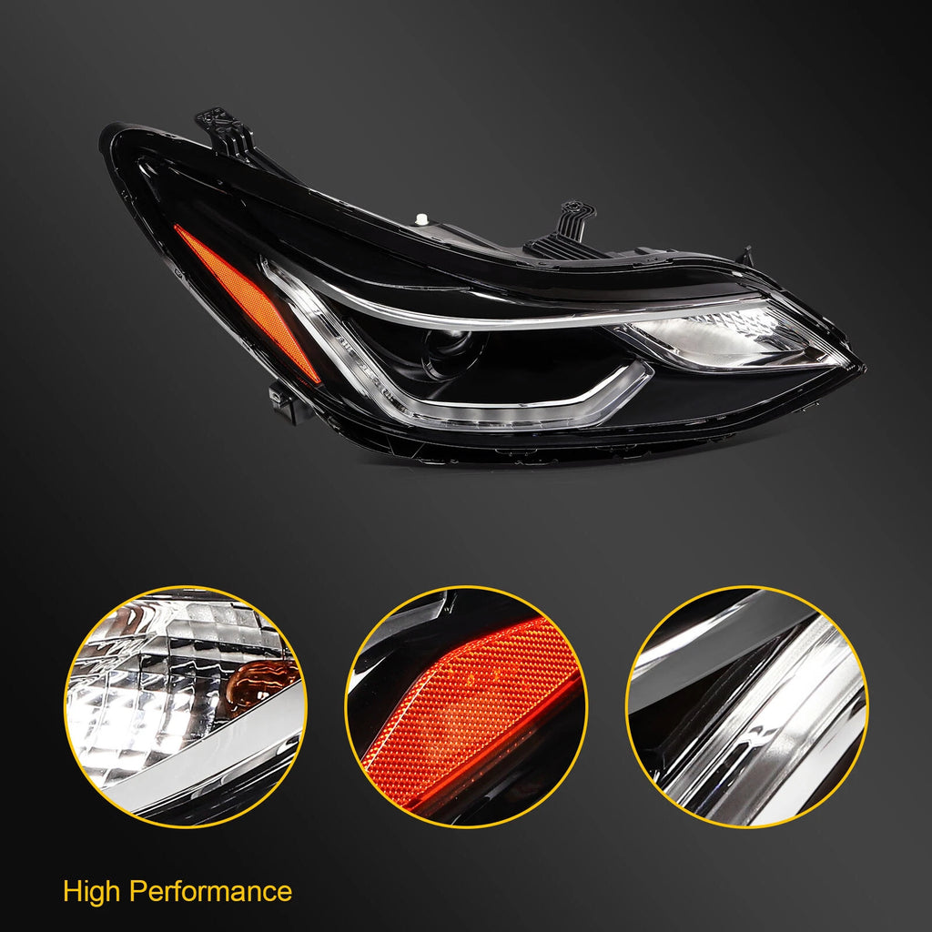 Right Passenger Side Headlight Assembly for Chevy Cruze (2016–2019) LED DRL