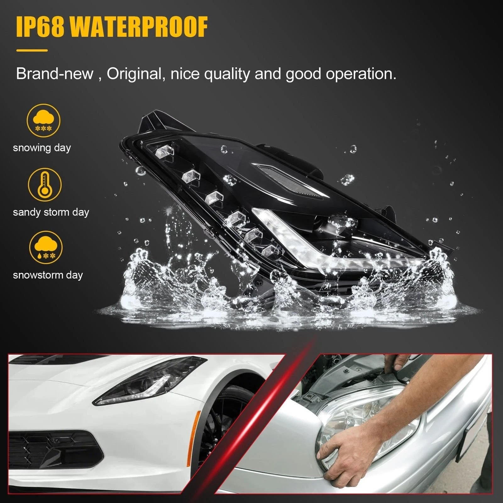 2X LED Headlights for Chevy Corvette Stingray Convertible (2014–2019)