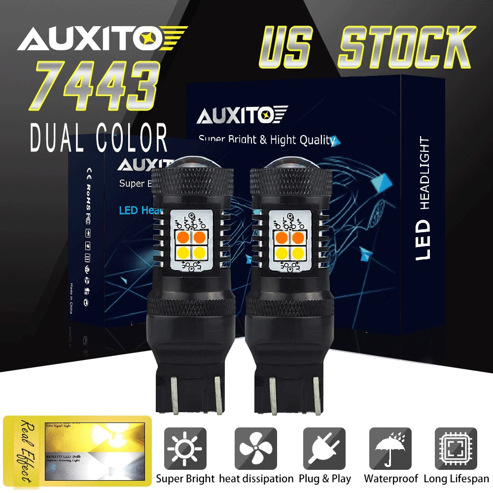 2X LED Switchback Amber/White Bulbs for Front Turn Signal Light