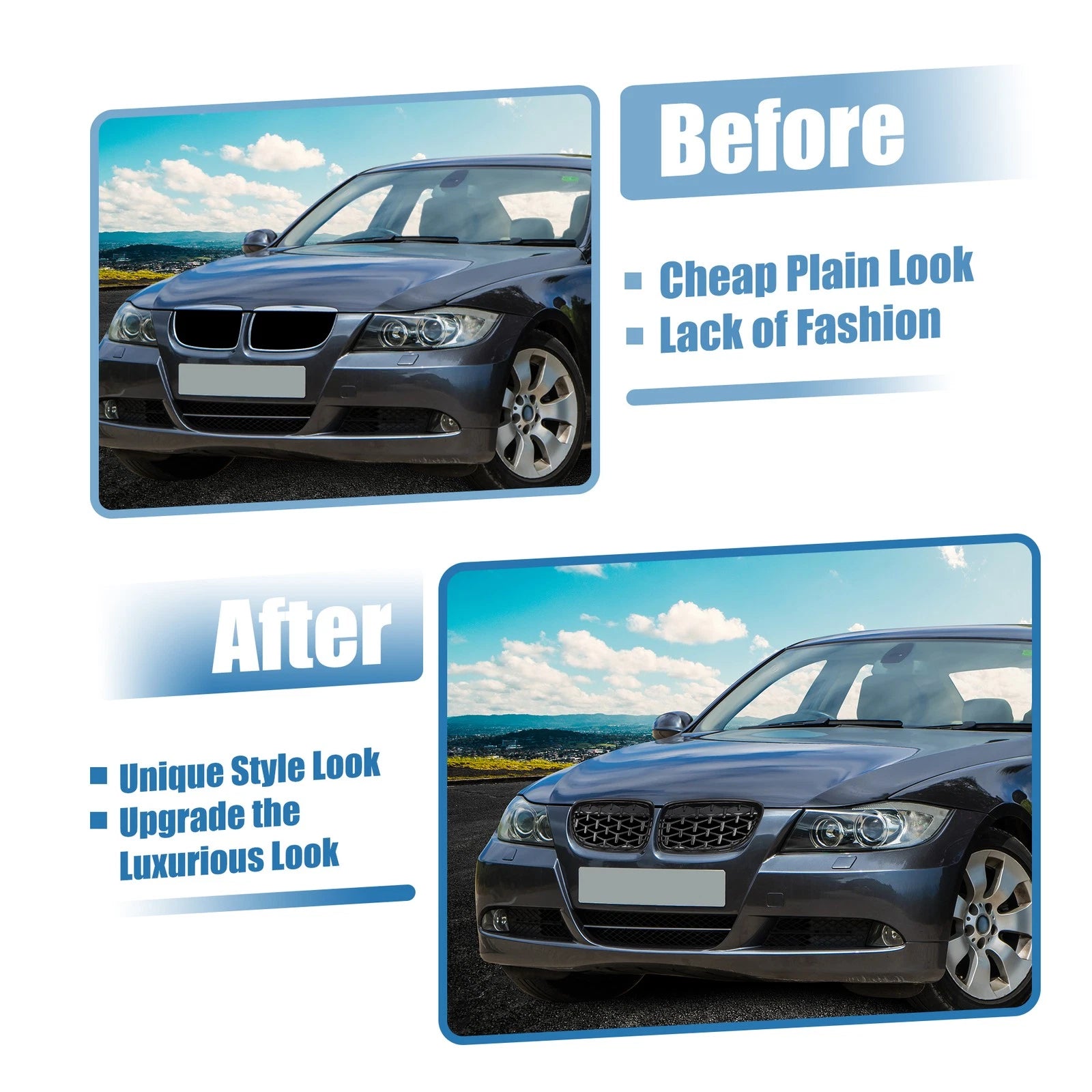 Set of 2 Front Hood Bumper Grilles for BMW 335d 328i 335i xDrive (E90)