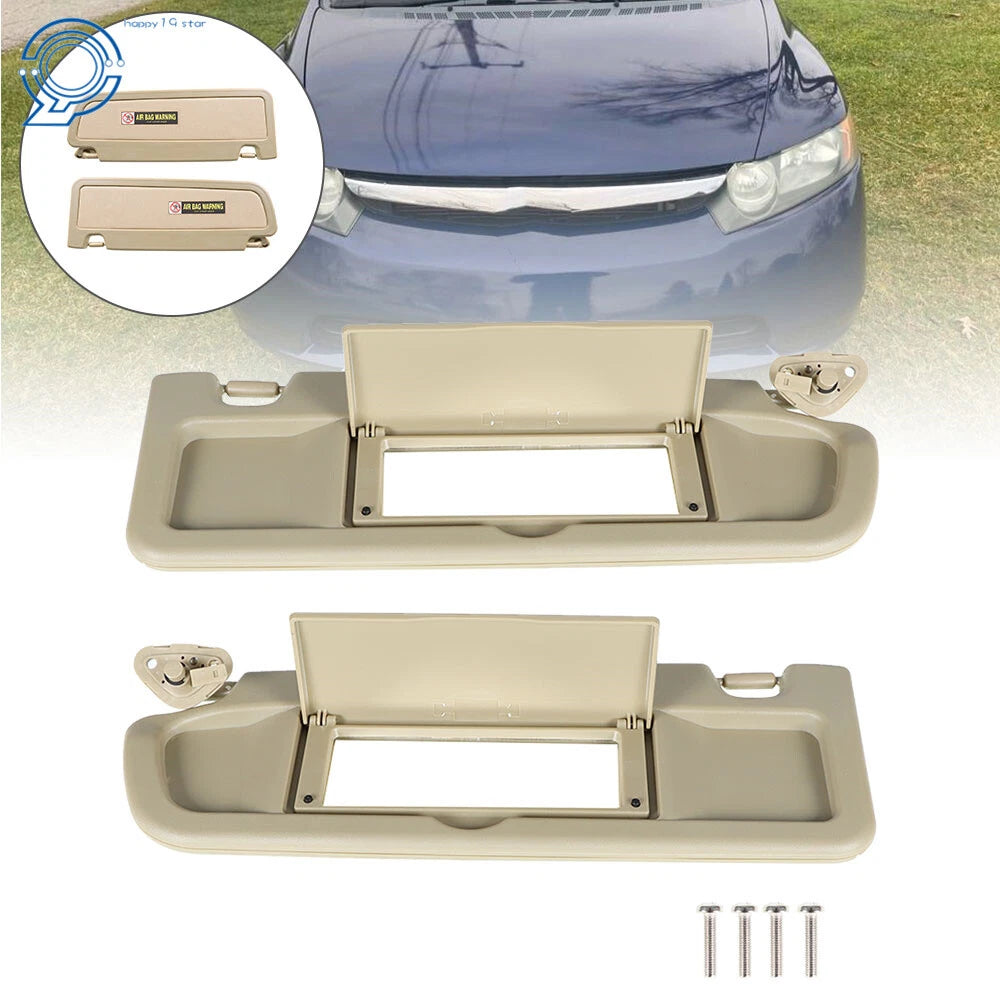 Set of 2 Sun Visors for Honda Civic (2006–2011) Pearl Ivory Tan