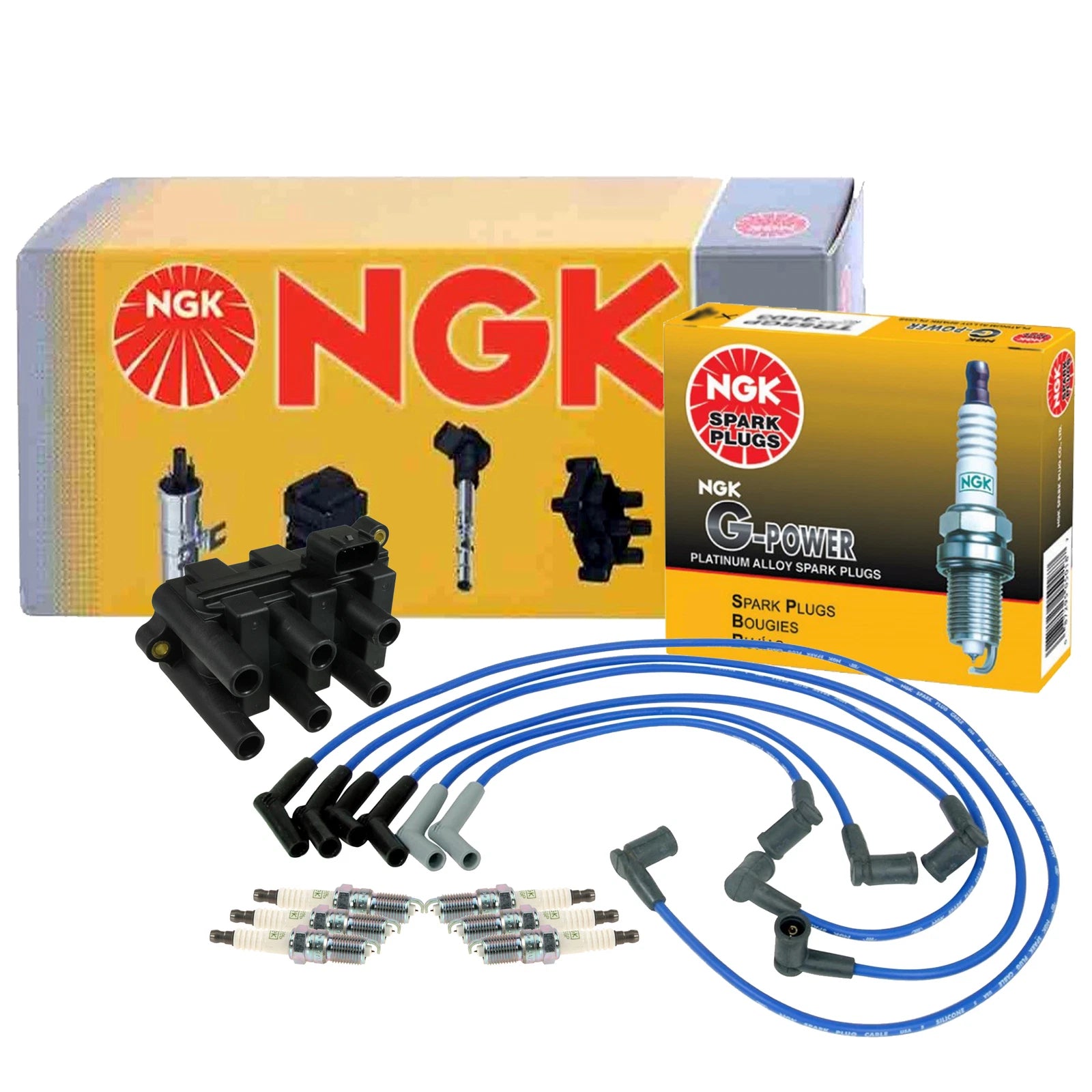 NGK DIS Ignition Coil Wires & 6 G-Power Platinum Spark Plugs for Ford Mazda