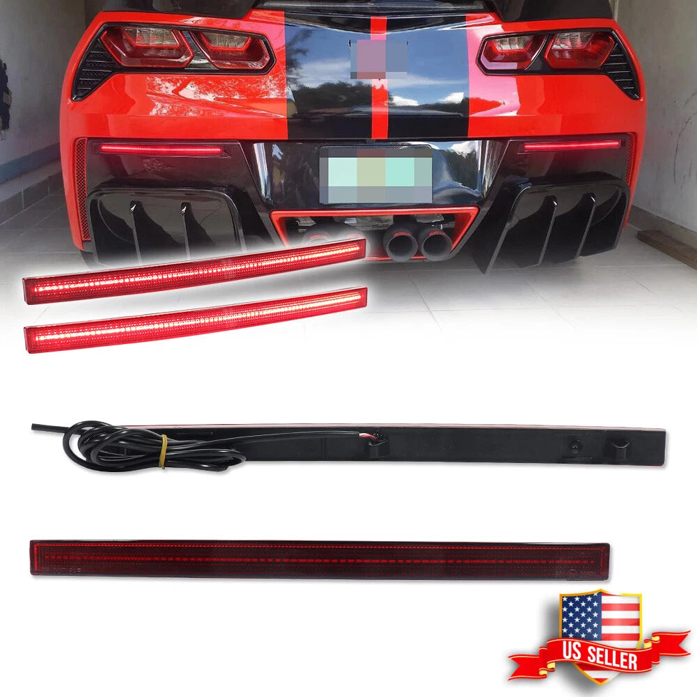 2X Red LED Rear Bumper Reflector Tail Lights for Chevy Corvette C7 (2014–2019)