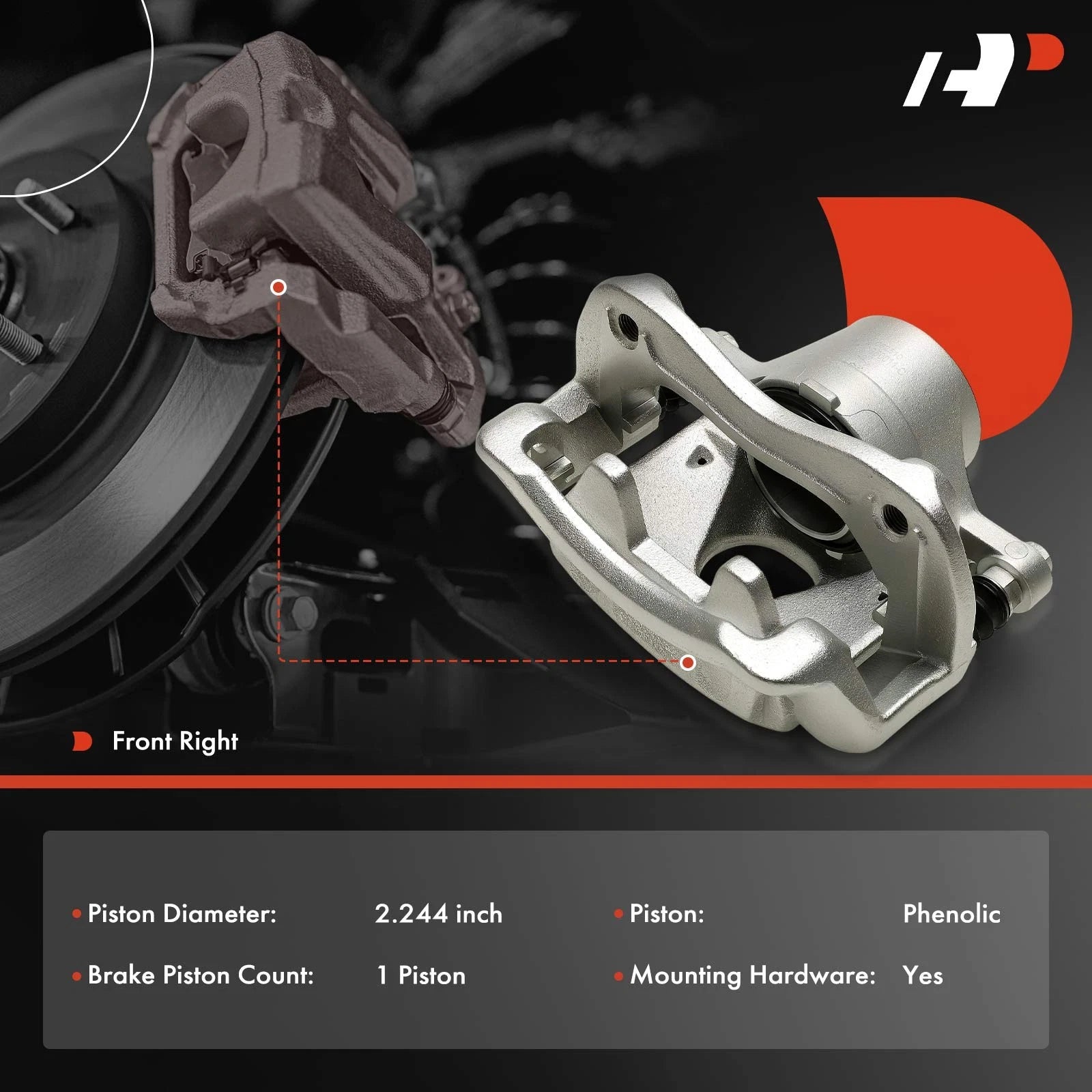 Front Right Brake Caliper with Bracket for Kia Niro (2017-2022)