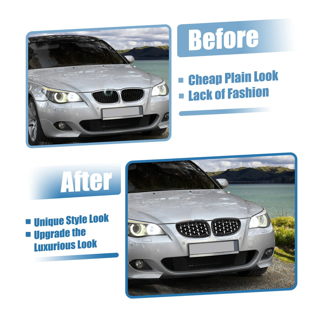 1 Pair Front Hood Bumper Grille Grill Diamond Star for BMW 5 Series (2004–2009)