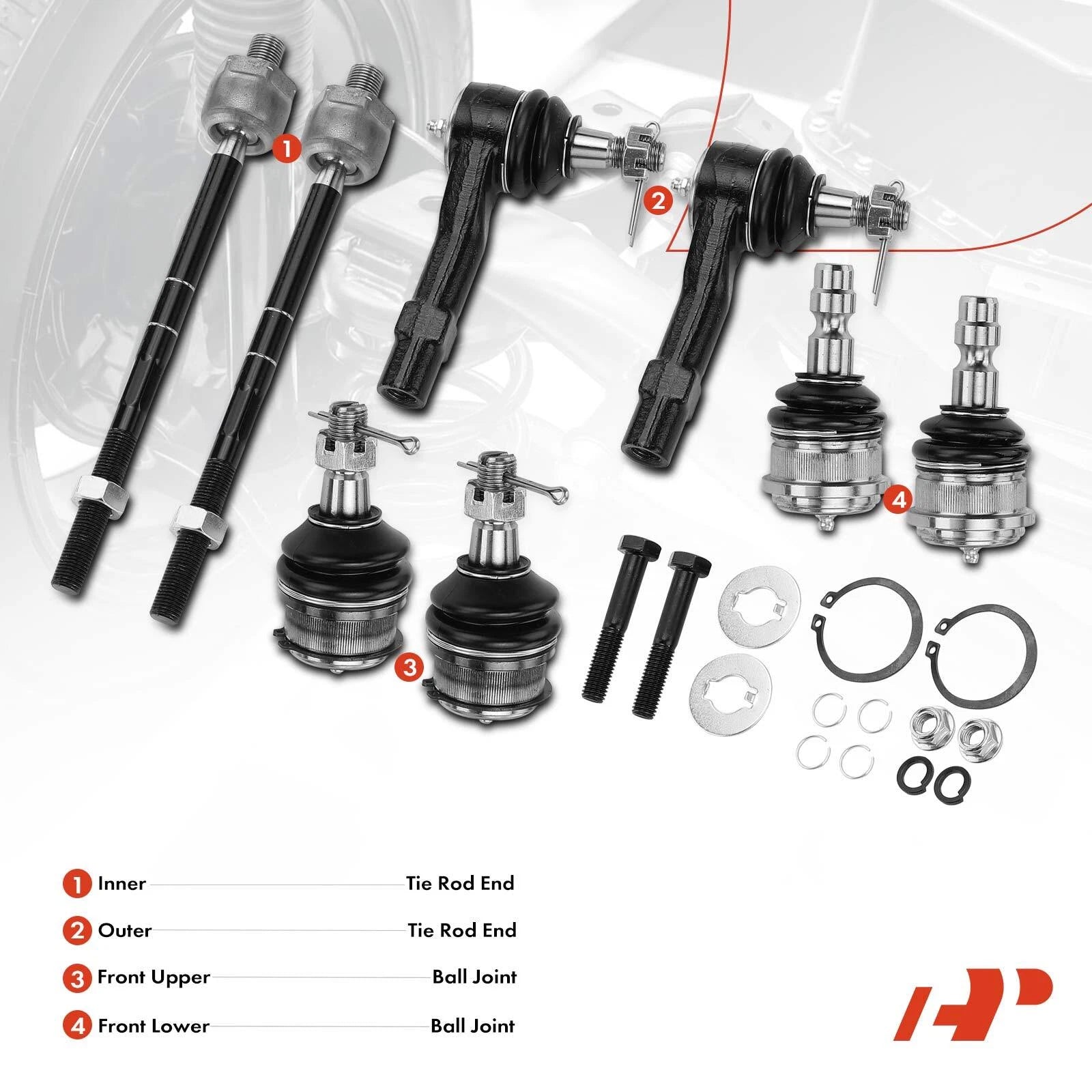Set of 8 Front Inner & Outer Ball Joints for Ford Ranger Mazda