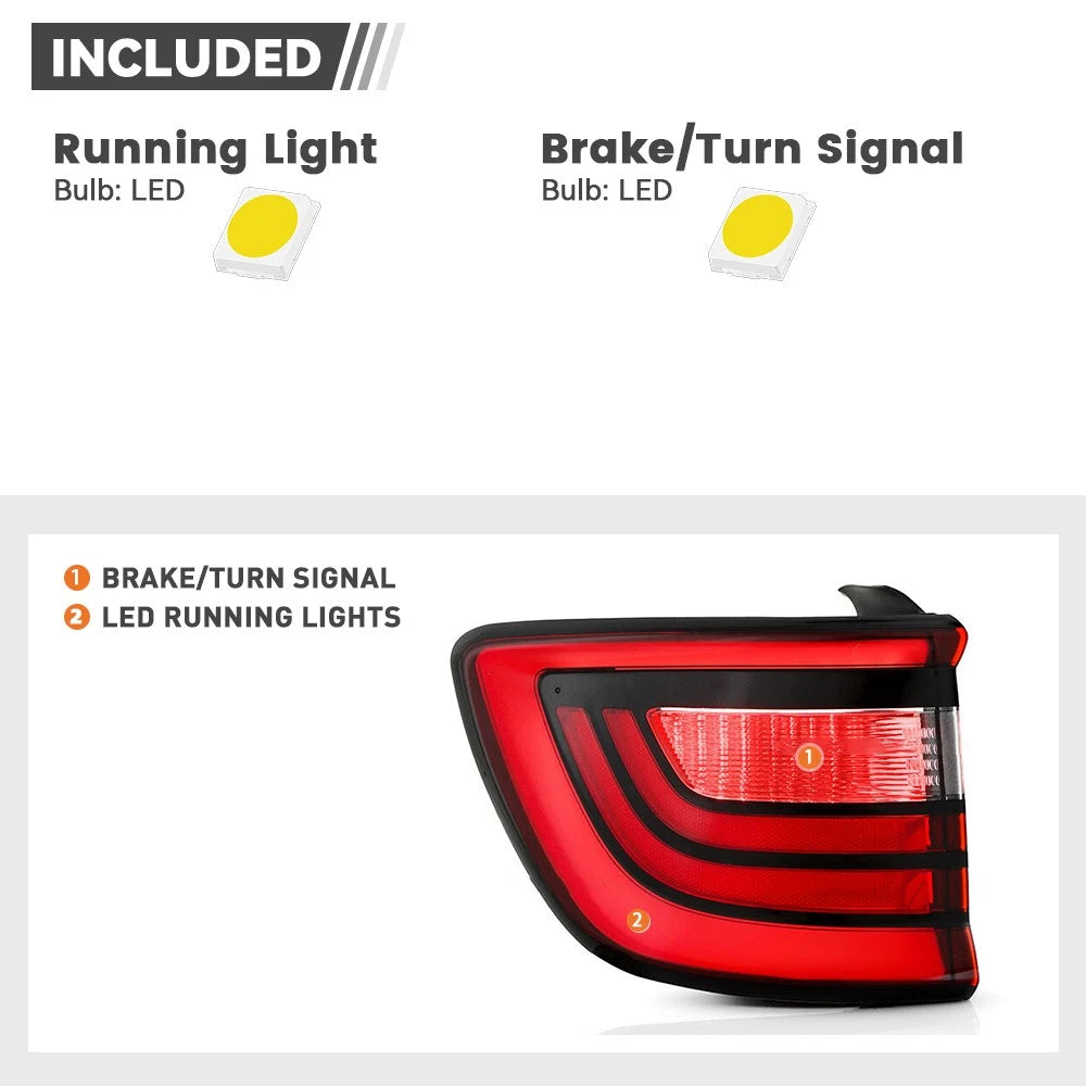 Full LED Tail Light Brake Lamp Outer Left Driver for Dodge Durango (2014–2026)
