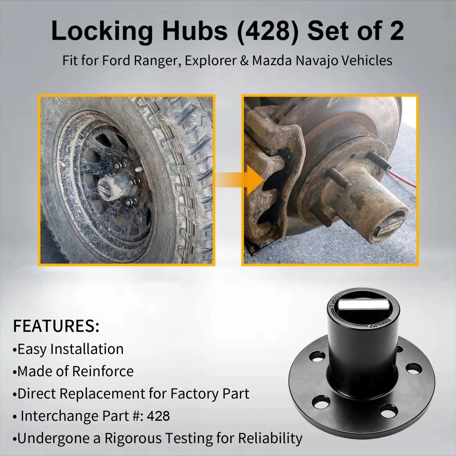 2X Spline Locking Hubs for Ford Ranger Explorer Mazda Navajo B2300 B3000 (1983–1997)