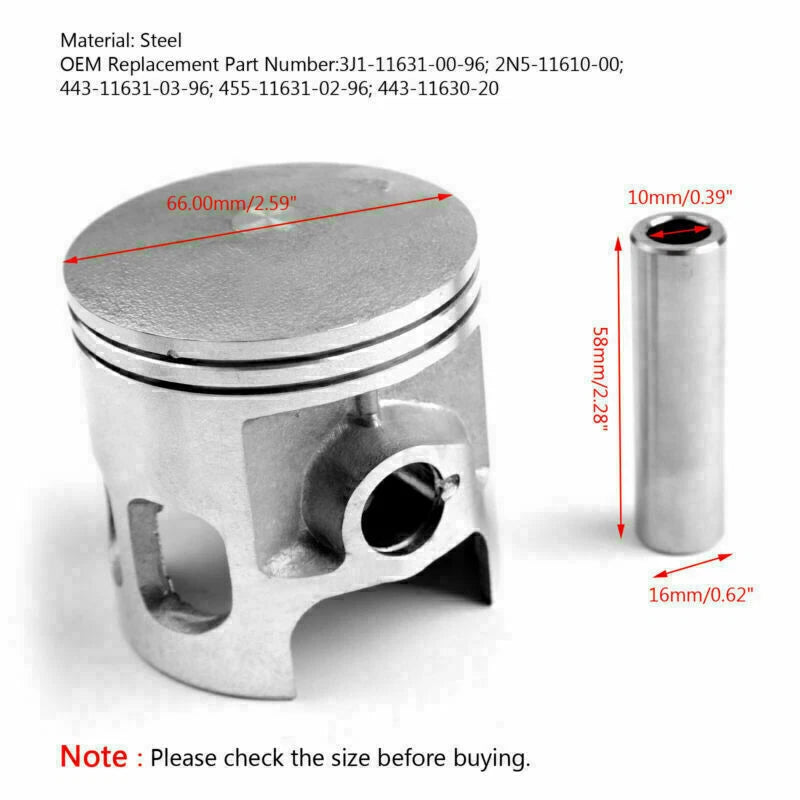 Piston STD 66mm x 69.5mm Rings for Yamaha DT175 (1974–1981) NO.2N5-11610-00