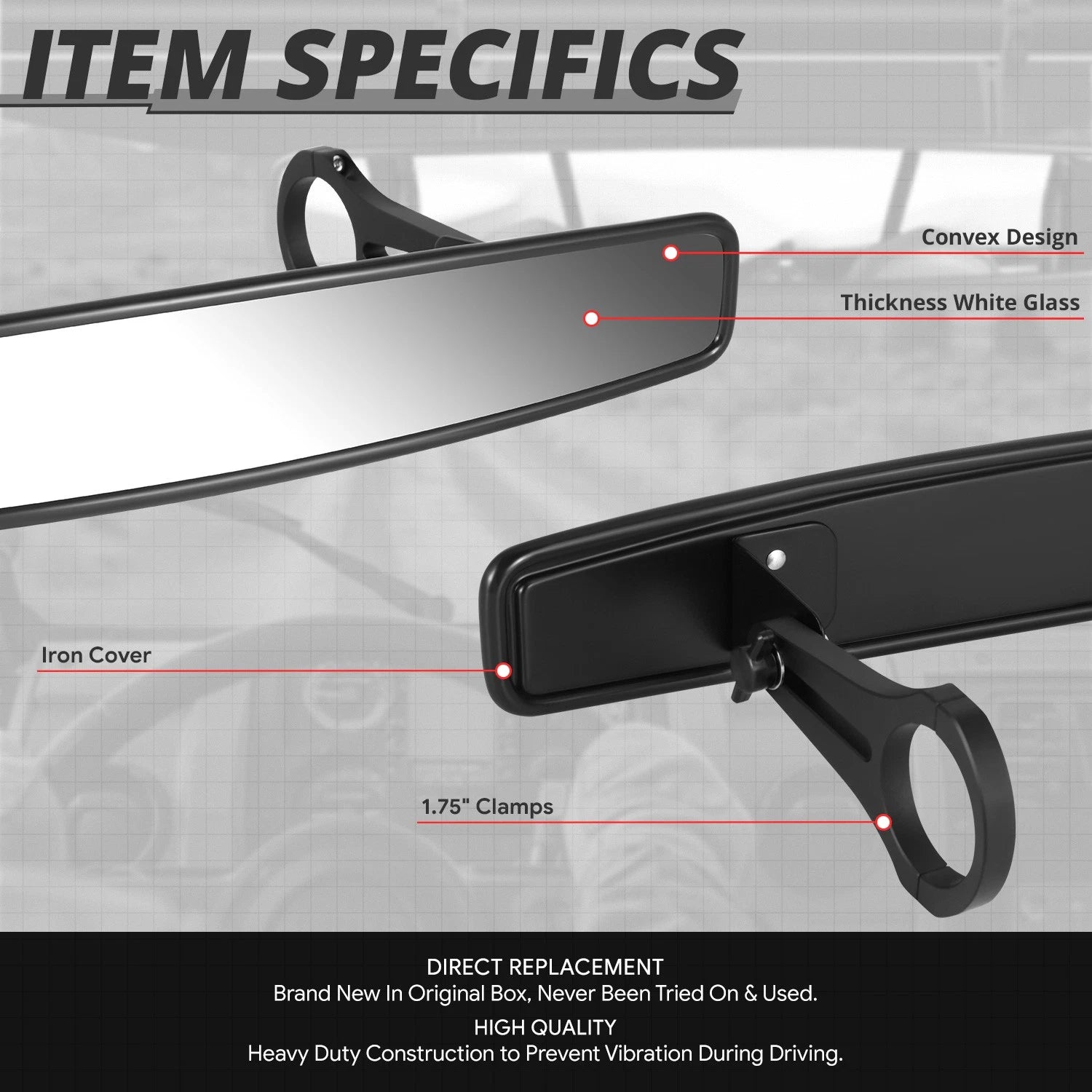 Universal UTV Rearview Mirror Clamp for Roll Cage Bar 1.75/2"
