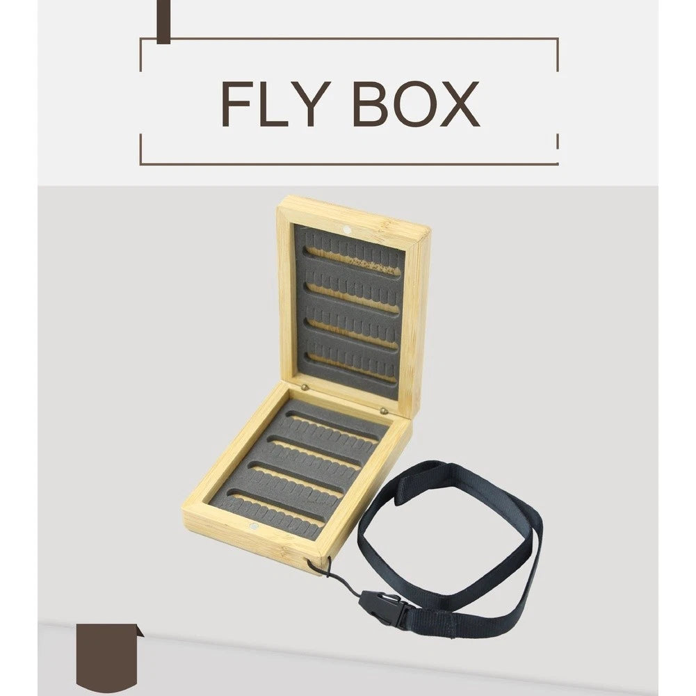 Wooden Fly Box for Trout Bass Panfish (100x70x26mm) with Lanyard