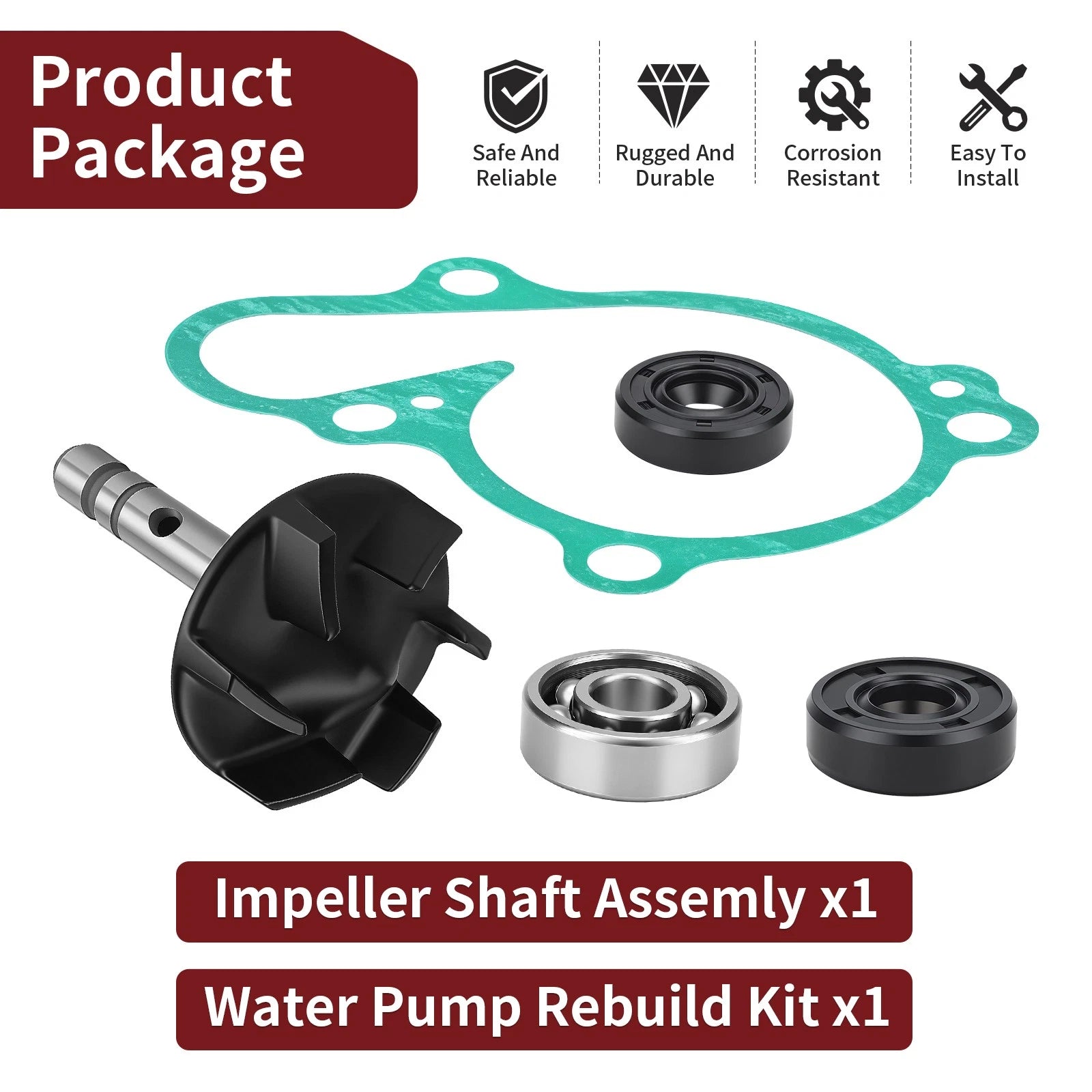 Water Pump Impeller Shaft Kit with Cover Gasket for Yamaha YZ125 YZ125X (2005–2024)