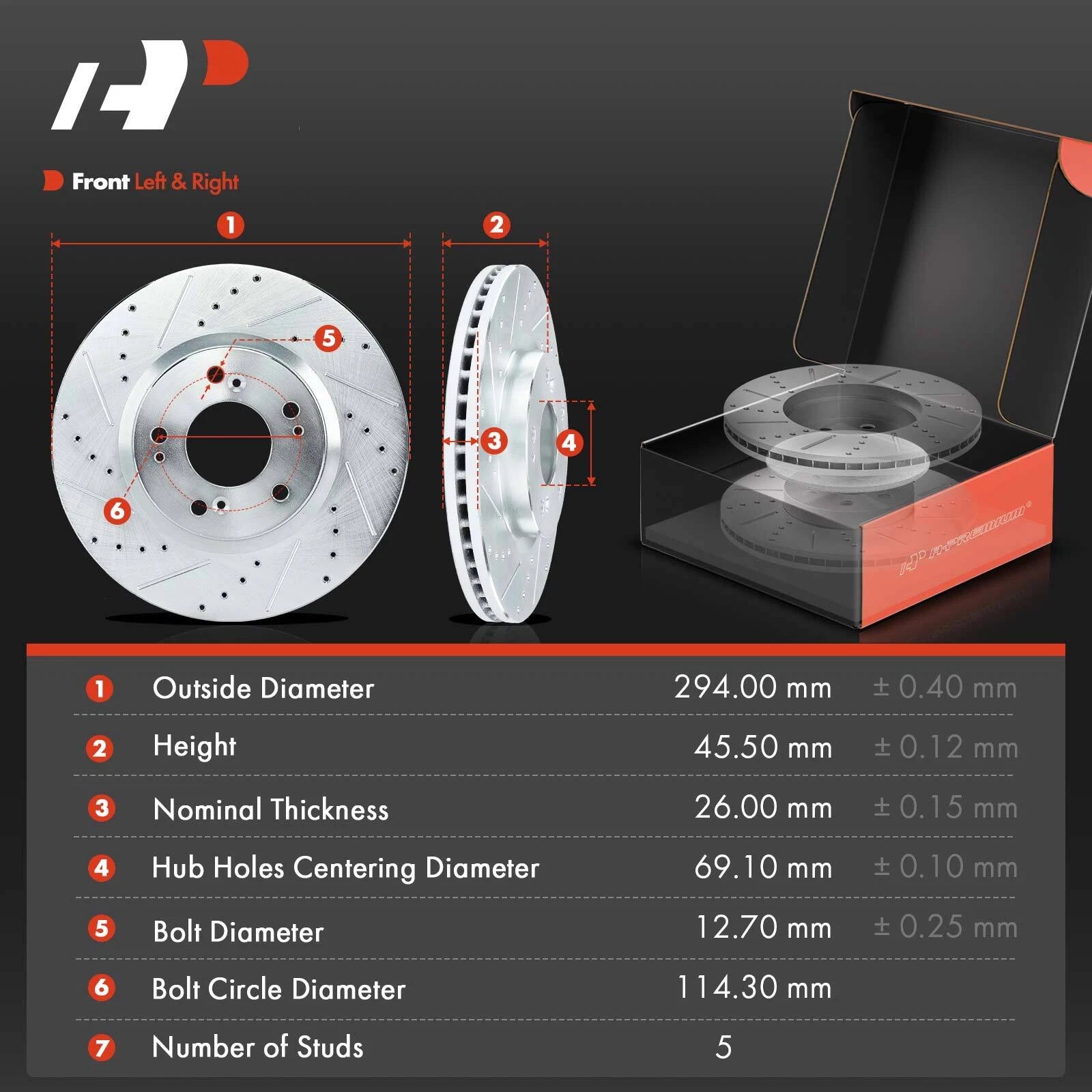 Front Drilled Brake Rotors & Ceramic Pads for Mitsubishi Outlander (2003–2023)