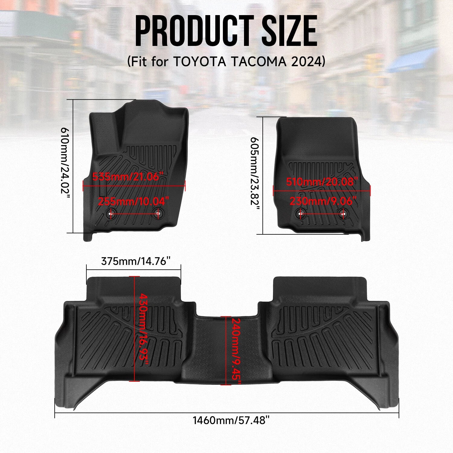 Set of 2 Front Rear Floor Mats for Toyota Tacoma Double Cab (2024–2026)