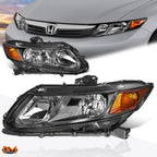 Set of 2 Black Housing Clear Lens Amber Corner Headlights for Honda Civic (2012–2015)
