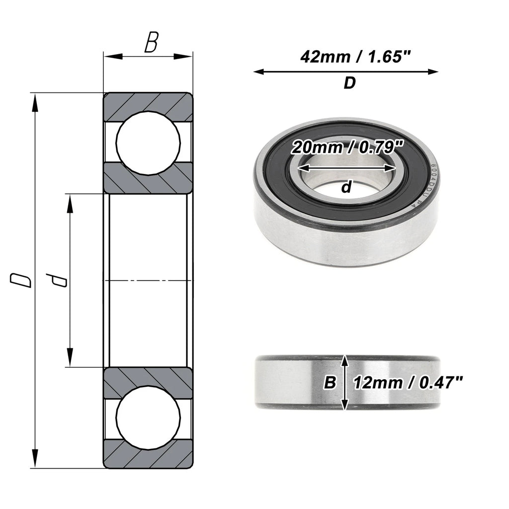 1 Pc 6004DDU Deep Groove Ball Bearing for Scooter Skateboard (20x42x12mm)