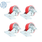 Set of 4 PU Casters 5" with Side Brakes 3200lbs Capacity