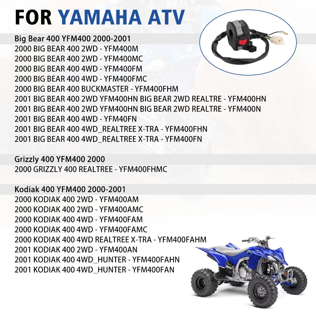 Left Handlebar Start Stop Switch for Yamaha Grizzly 400 (2000)
