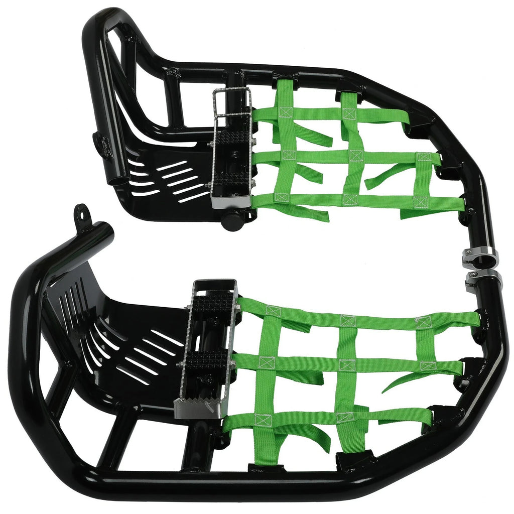 Nerf Bars for Kawasaki KFX450R (2008–2015) Pro Peg Heel Guard Black Green Net
