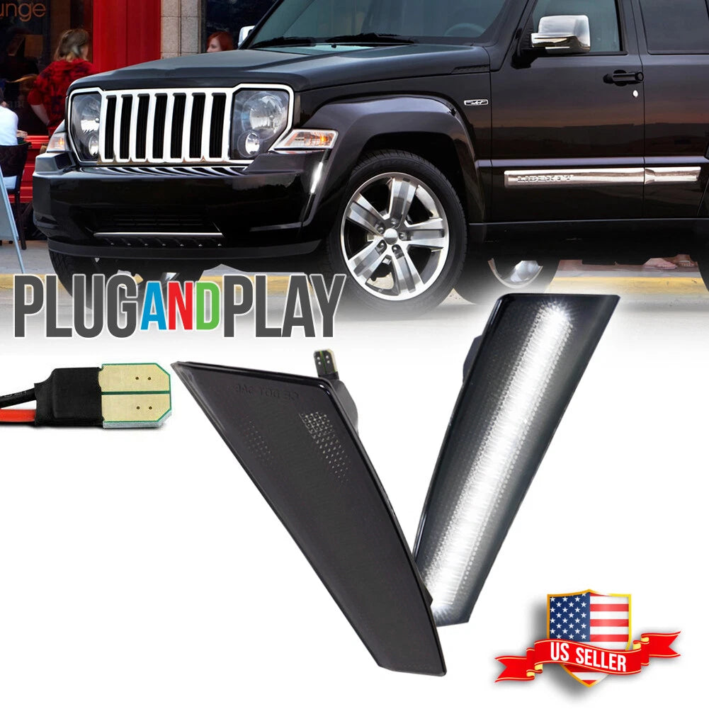 Smoked Lens LED Front Bumper Side Marker Lights for Jeep Liberty (2008–2012)