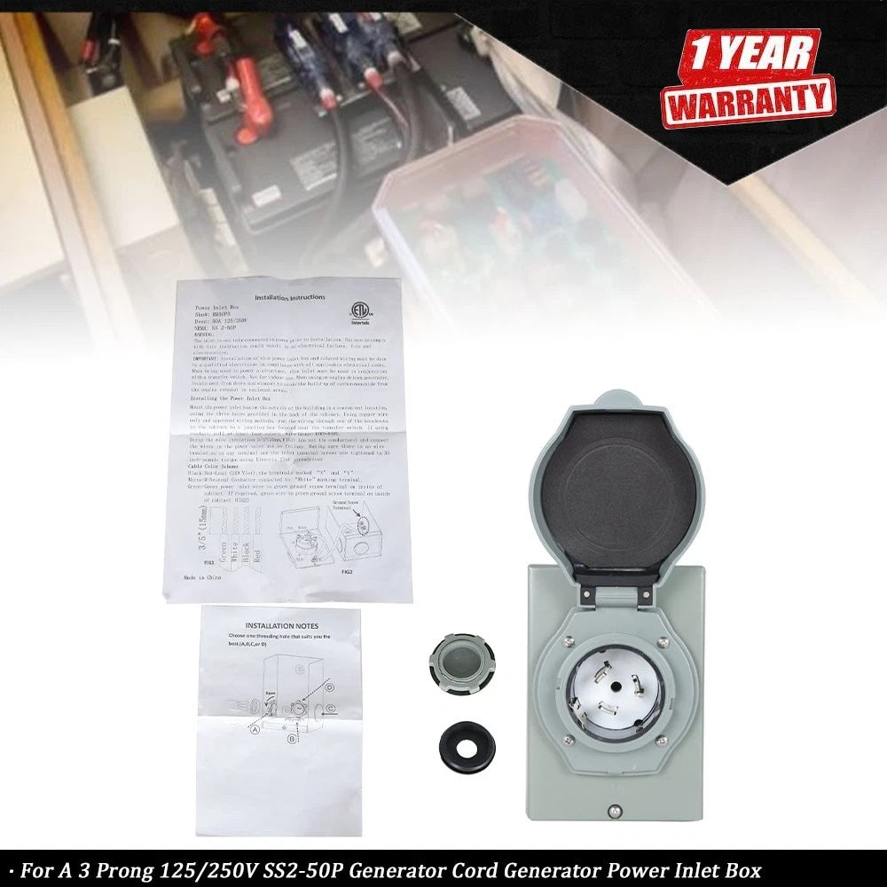 Generator Power Inlet Box for A 3 Prong 125/250V Generator