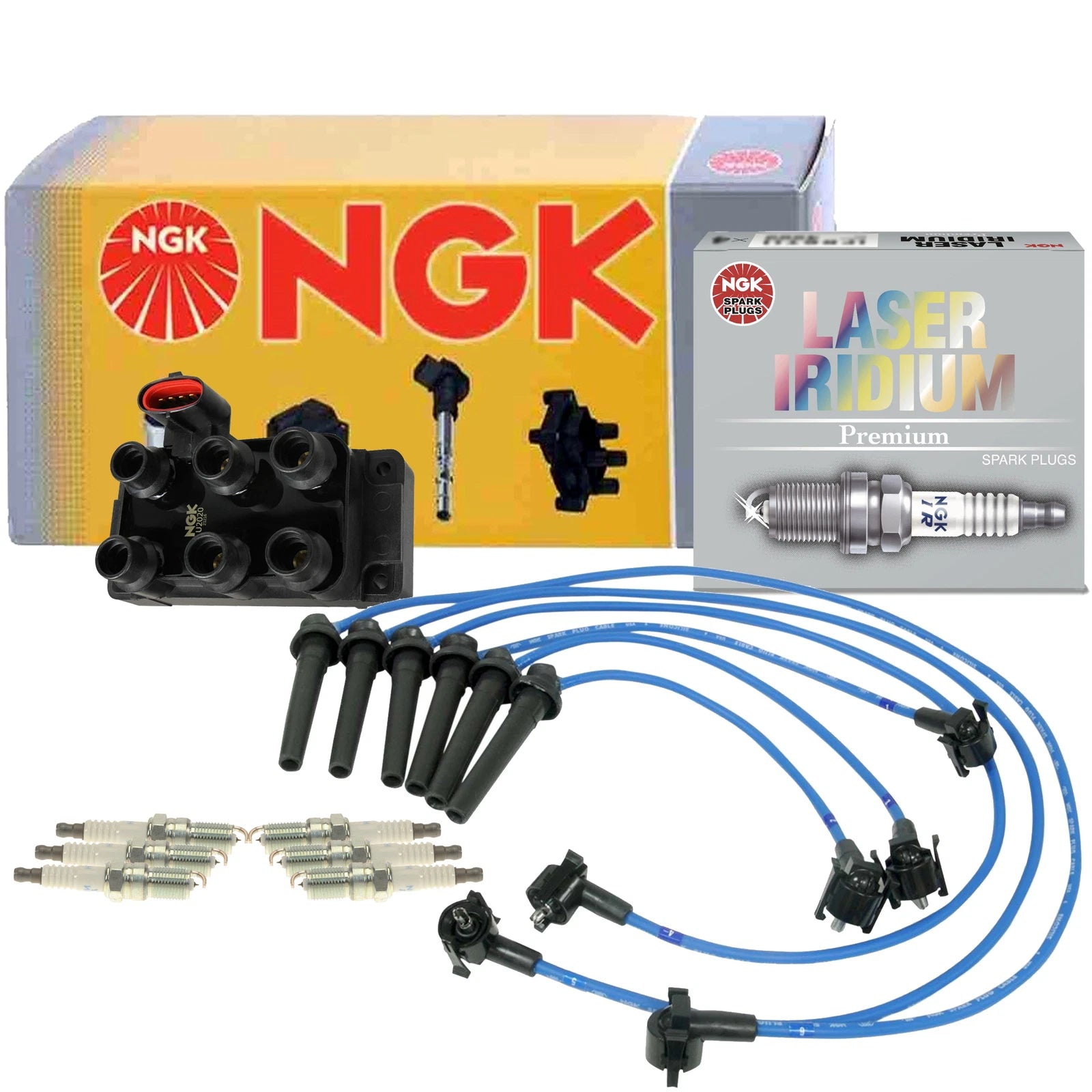 Set of 6 NGK Ignition Coil Wires & Laser Iridium Spark Plugs for Ford Mercury (1996–2008)
