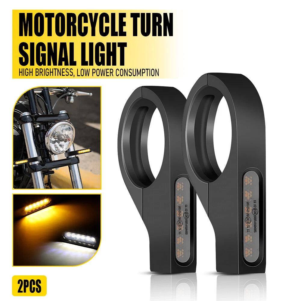2X LED Turn Signal Blinkers for Motorcycle Fork Tubes 41mm