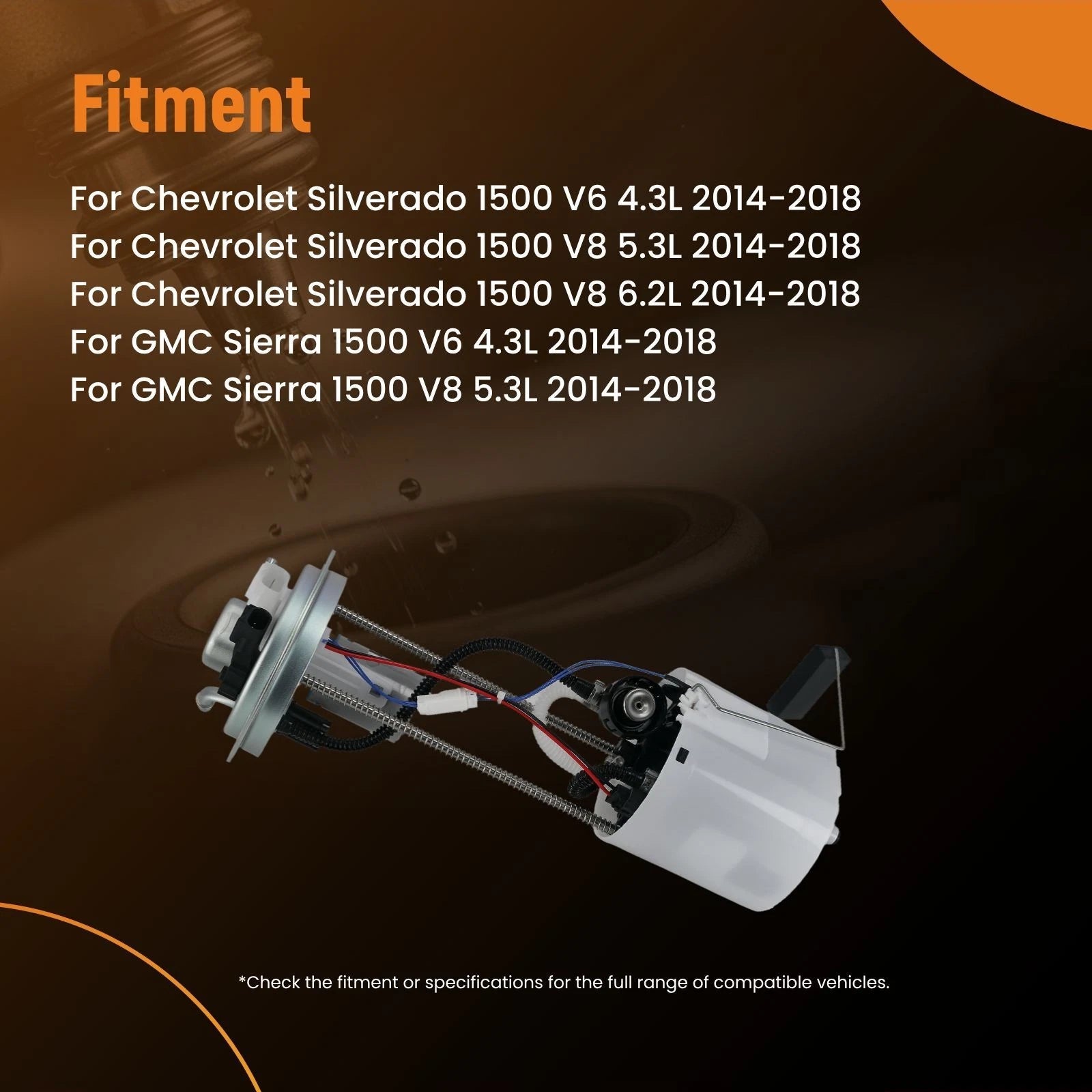 Electric Fuel Pump w/ Sending Unit for GMC Sierra, Chevy Silverado 1500 (2014–2018)