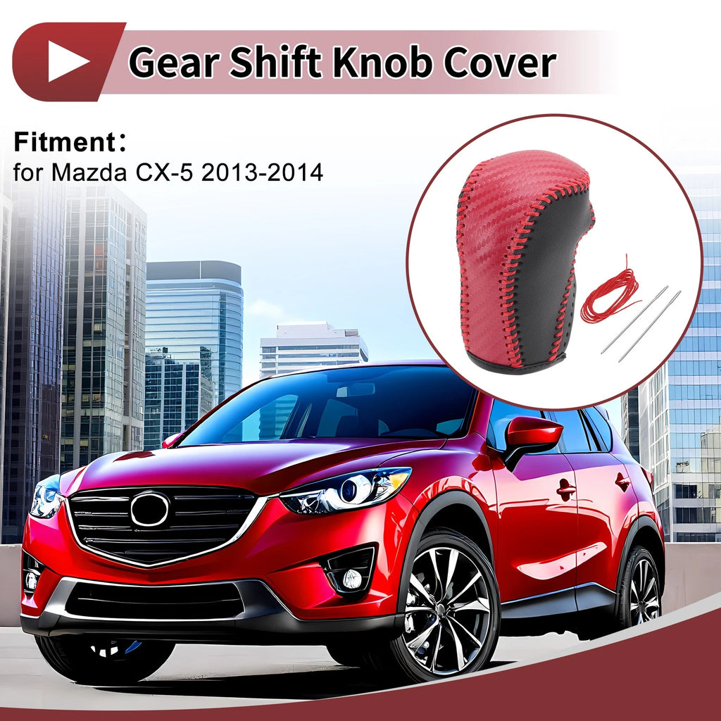 1 Pc Gear Shift Knob Cover for Mazda CX-5 (2013–2014) Black Red Faux Leather