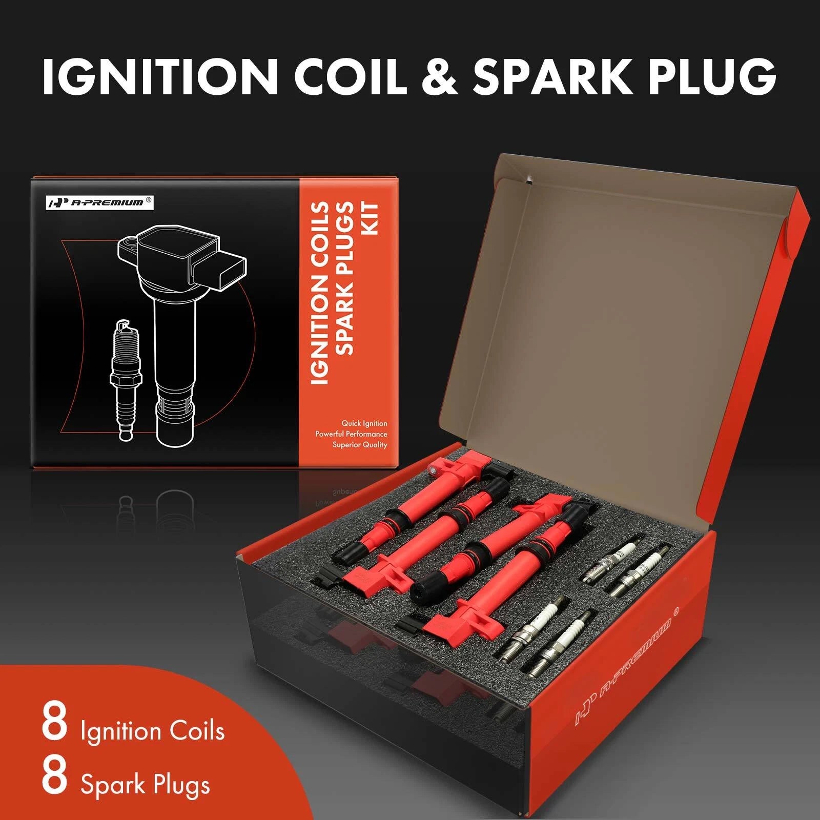 Set of 8 Ignition Coils & Iridium Spark Plugs for Jeep Grand Cherokee