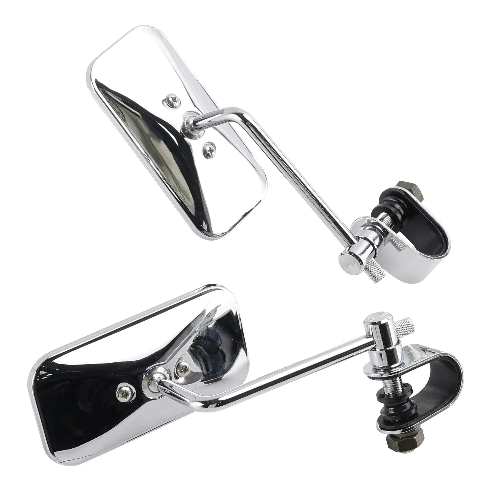 Chrome Rectangular Clamp-On Motorcycle Mirrors for Old School Style