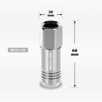 Set of 20 M12X1.25 Silver JDM Open End Conical Hex Wheel Lug Nuts + 20mm Extension