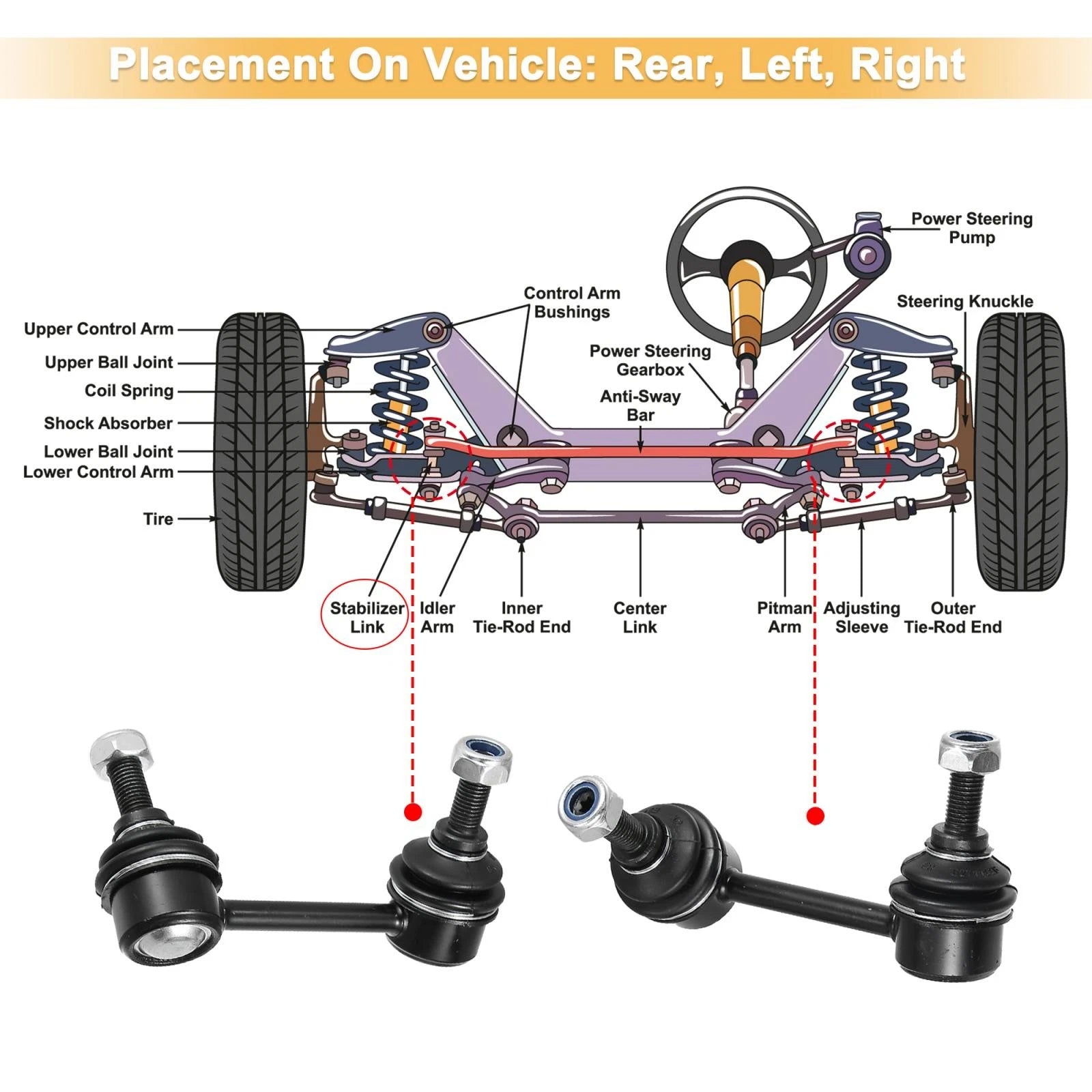 2X Rear Sway Bar Links 52320S9A003 for Honda CR-V (2002–2003, 2005–2006)