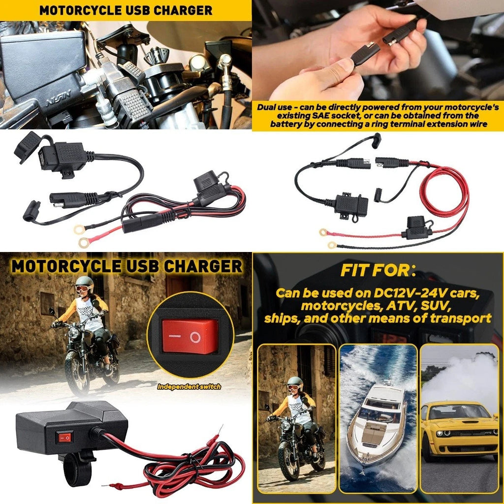 Dual USB Phone Charger for Motorcycle Handlebar (Waterproof)